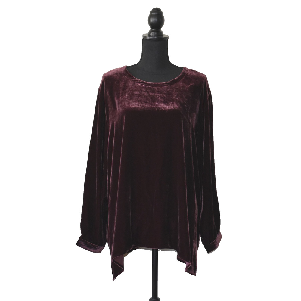 B0 NWT EILEEN FISHER Dark Burgundy Velvet Long Sleeve Round Neck Top Sz 2X $248 - Picture 1 of 5